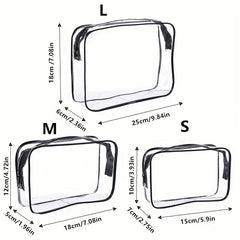 3pcs Set PVC Clear Cosmetic Bag Zipper Makeup Organizer Travel Toiletry