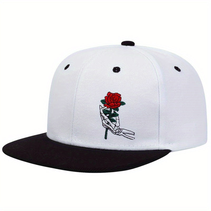 Skull Rose Print Snapback Hat Hip Hop Unisex Solid Couple Baseball Cap