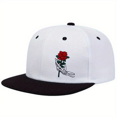 Skull Rose Print Snapback Hat Hip Hop Unisex Solid Couple Baseball Cap