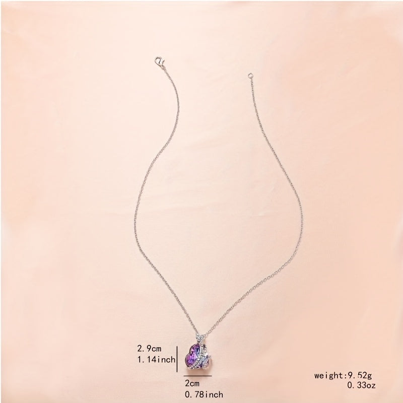 Butterfly Necklace Peach Heart Crystal Chain Clavicle
