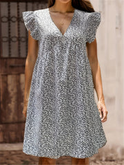 Floral V-Neck Dress Ruffle Sleeve for Spring & Summer