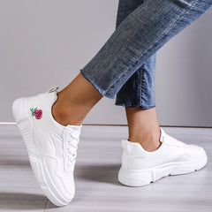 Floral Embroidery Low Top Lace-up Sneakers Women's Casual Shoes