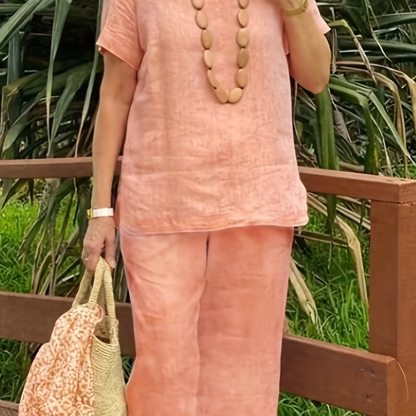  Solid Short Sleeve Top & Wide Leg Pants Set