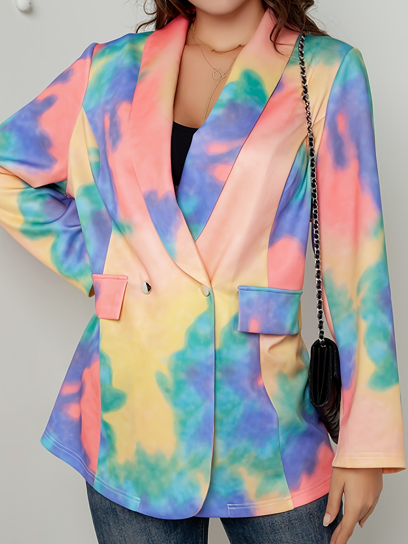  Tie Dye Blazer Double Breasted Loose Fit With Flap Pockets