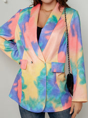  Tie Dye Blazer Double Breasted Loose Fit With Flap Pockets