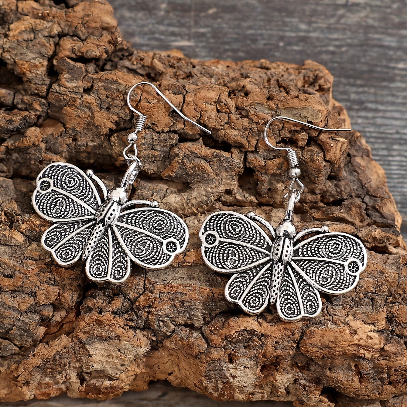 Silvery Butterfly Dangle Earrings Retro Bohemian Style