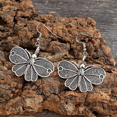 Silvery Butterfly Dangle Earrings Retro Bohemian Style