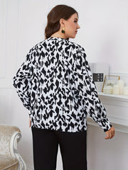  Leopard Long Sleeve Notched Neck Tunic Top