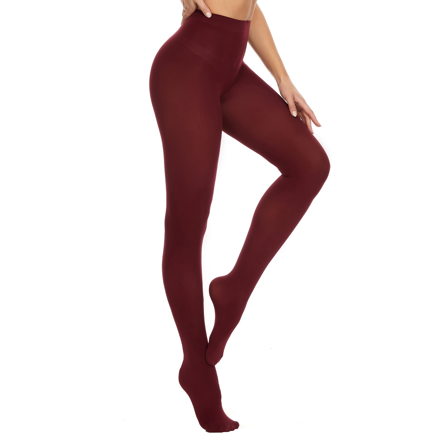 Women's 80 Denier Tights Soft Opaque Solid Footed Pantyhose in Wine Red