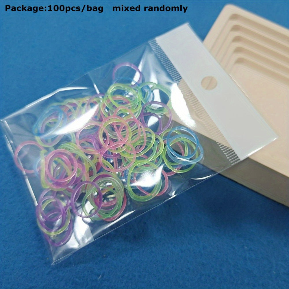 100pcs Luminous Hair Ring Colorful Hair Tie for Kids Girls
