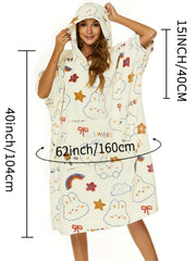  Clouds & Rainbow Print Hooded Loungewear Robe