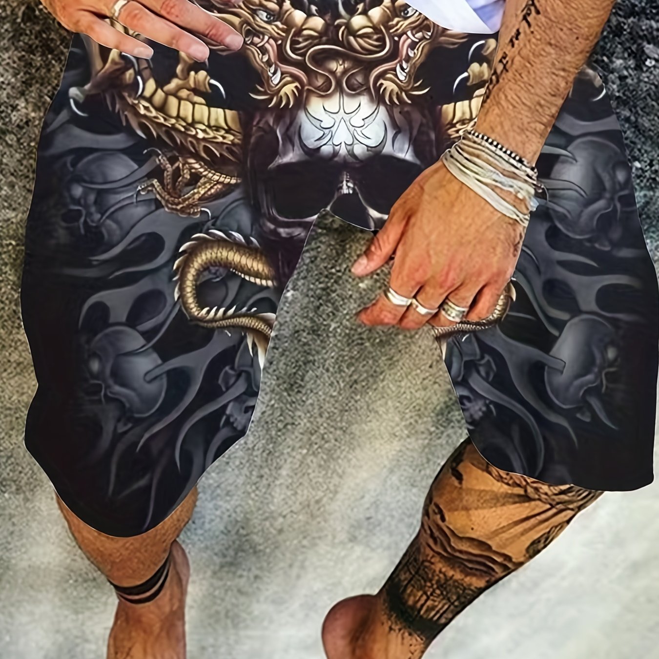 Men's 3D Skull Print Shorts with Elastic Waistband