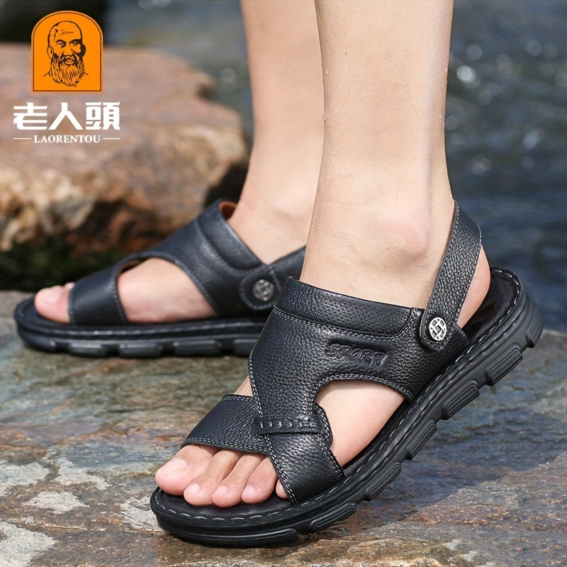 LAORENTOU Men's Leather Non Slip Sandals Summer