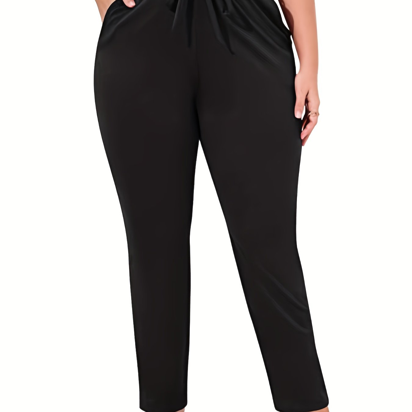  Casual Pants Women's Plus Solid Drawstring High Rise High Stretch Knot