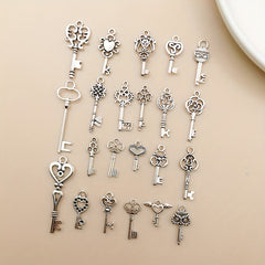 20pcs Antique Silver Key Shape Charms Pendants for DIY Necklace Bracelets