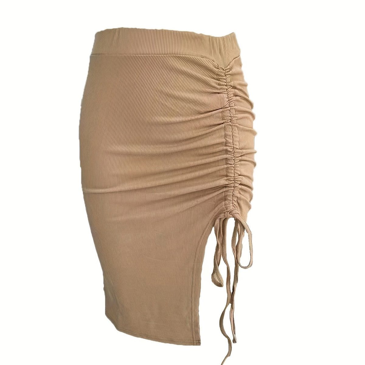 Ruched Drawstring Side Split Bodycon Skirt for Women