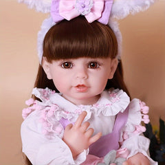 22 Inch Reborn Baby Girl Doll Soft Silicone Vinyl Girl Doll With Long Hair