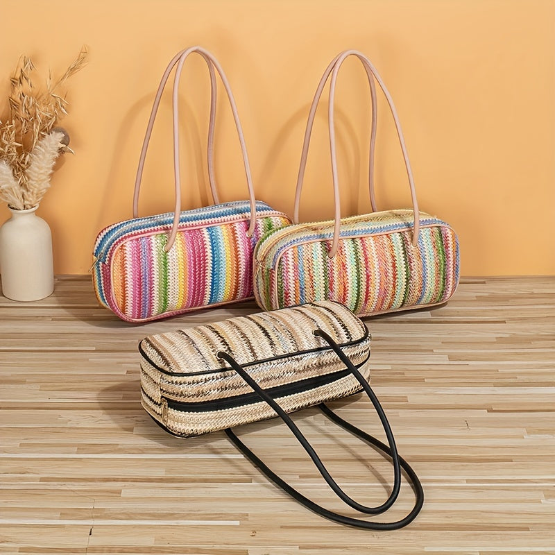 Colorful Straw Woven Shoulder Bag Large Capacity