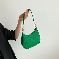 Stone Pattern Underarm Bag Fabric Textured Zipper Purse