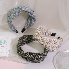 Pastoral Floral Print Headband Cross Knotted Head Hoop Wide Headdress