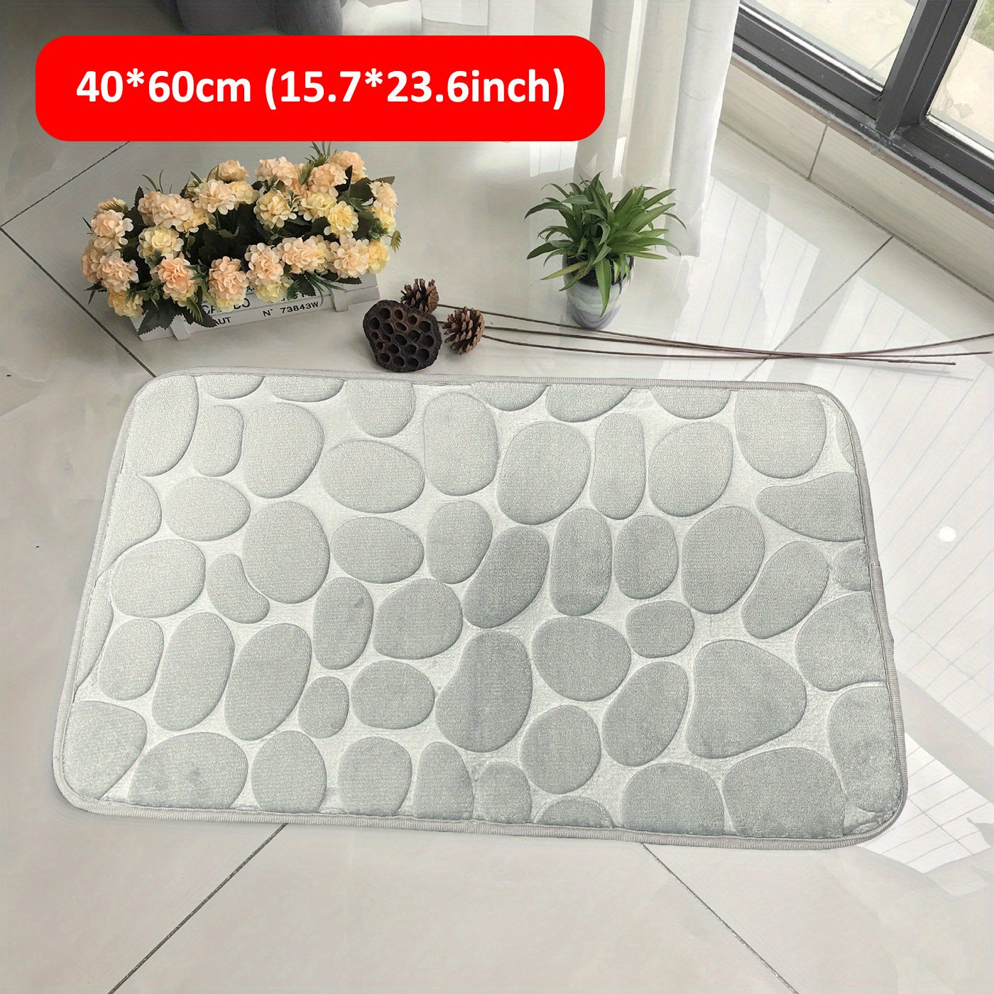 Cobblestone Embossed Memory Foam Bath Mat Non Slip Washable Thick Bath Rug