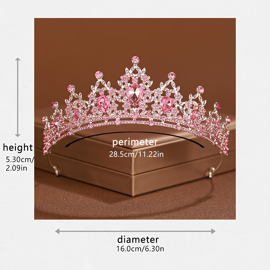 Yabeni Pink Crown Hair Accessory with Rhinestones for Wedding Party