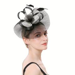 Pleated Mesh Flower Fascinator Hat With Veil Headwear 20s Hat