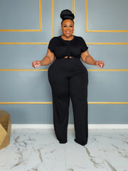  Solid Top & Wide Leg Pants Two Piece Set