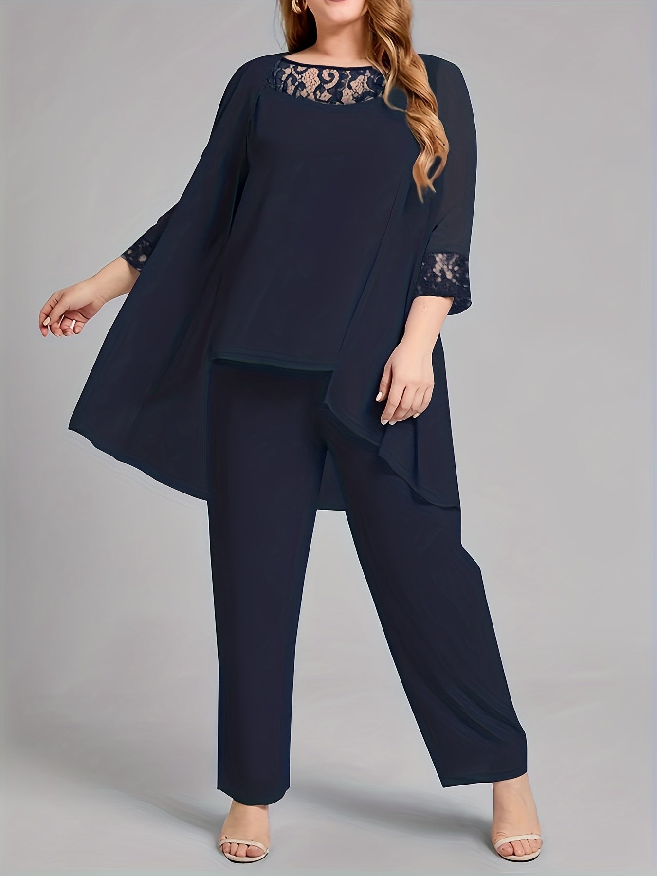  Women's 3-Piece Lace Panel Tank Top & Cardigan & Pants Set