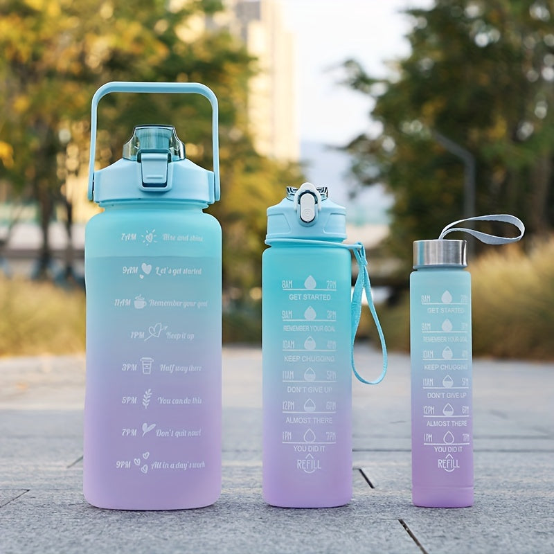 3pcs 300-2000ml Gradient Water Cups, Leakproof Straw, Portable Time Marker