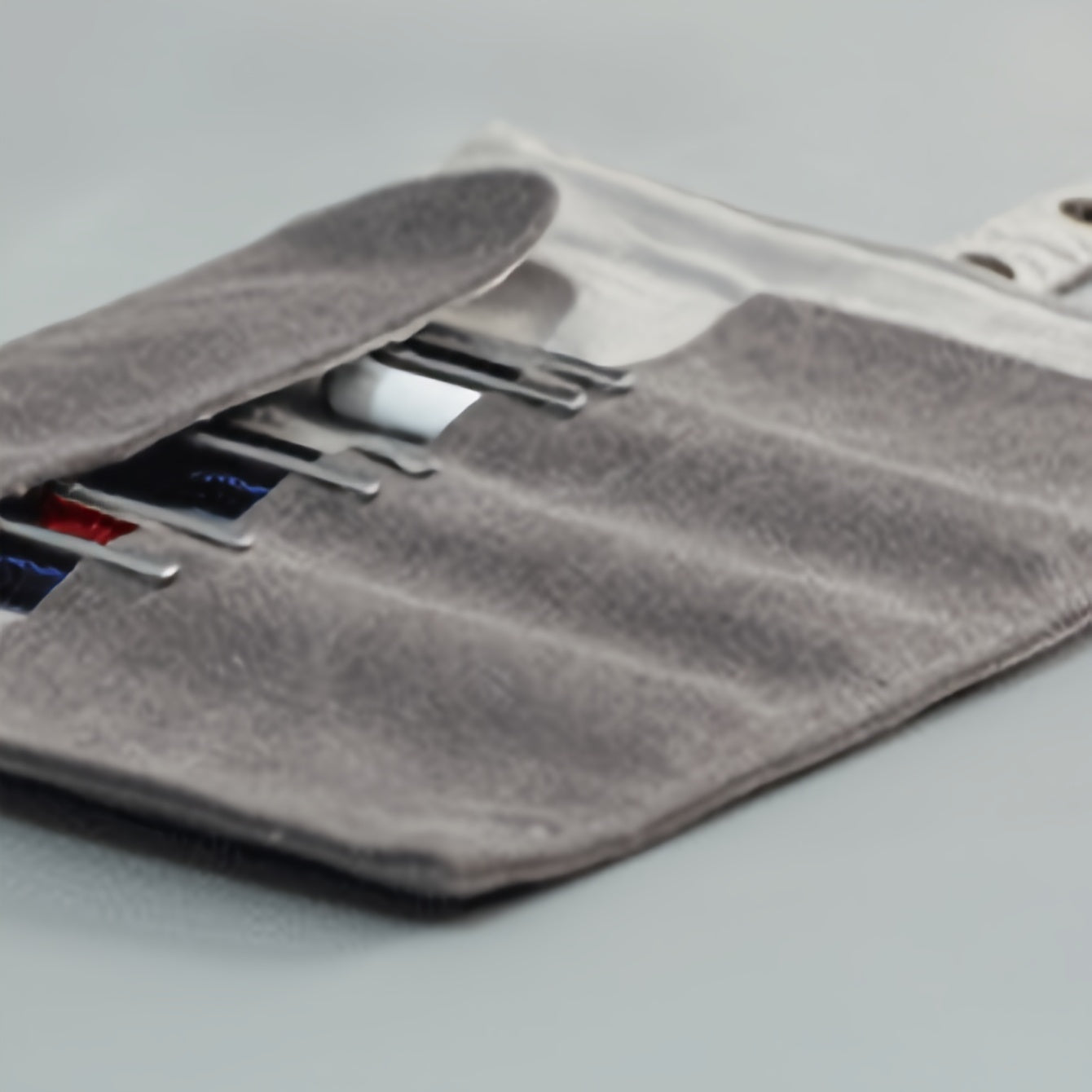 Snap Button Pen Curtain Roll Pen Bag Canvas Folding Stationery Bag