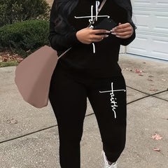  Women's Letter Print Hoodie & Pants Set