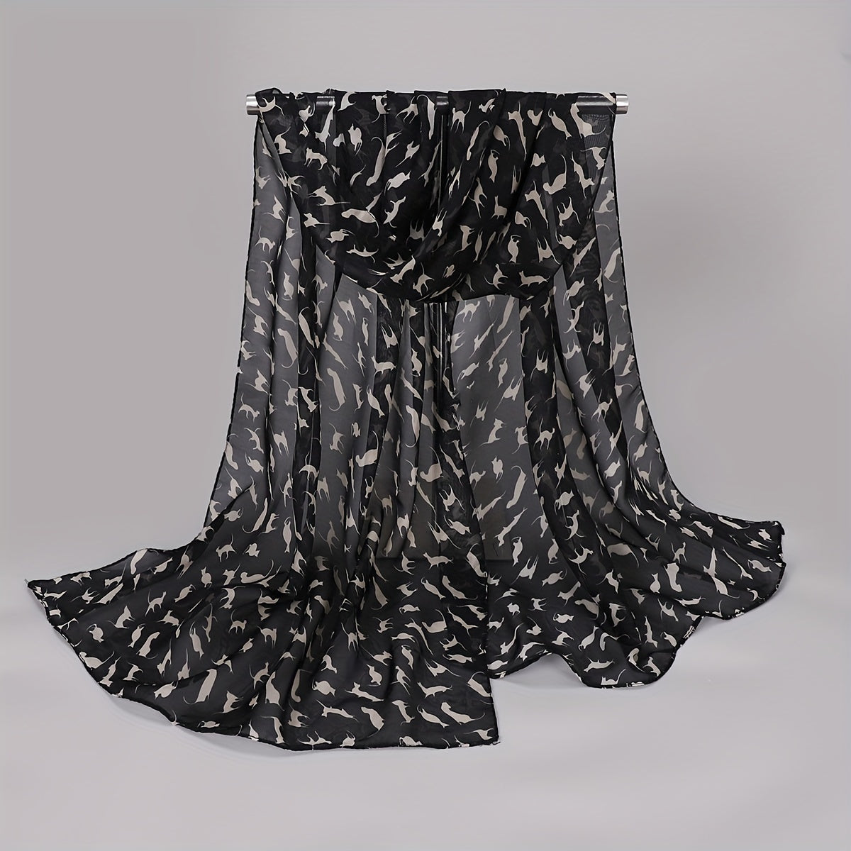 Cat Print Chiffon Scarf Solid Thin Breathable Shawl Hijab