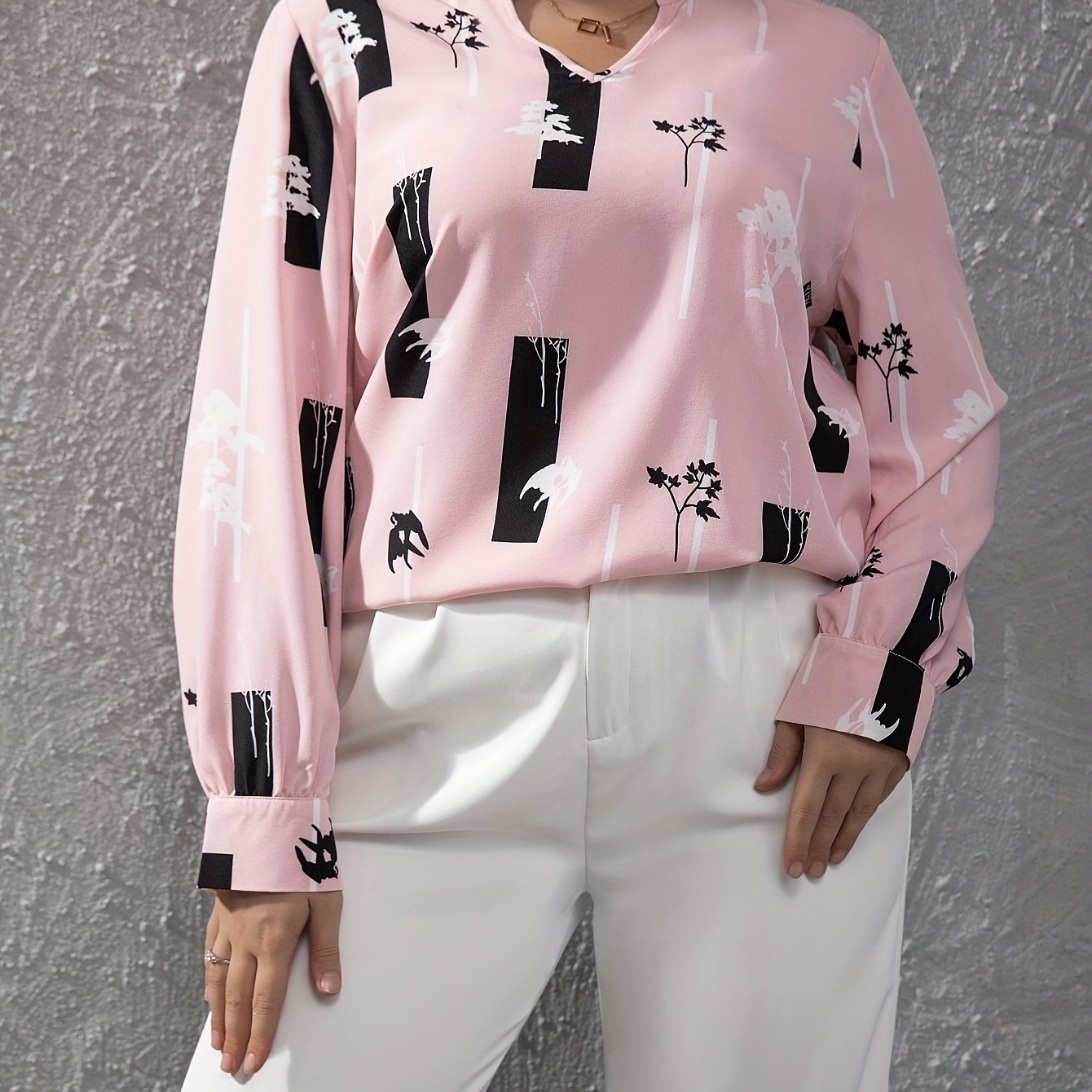  Graphic Print Long Sleeve Casual Blouse