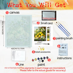 DIY Paint by Numbers Kit Lemon and Flowers for Beginners