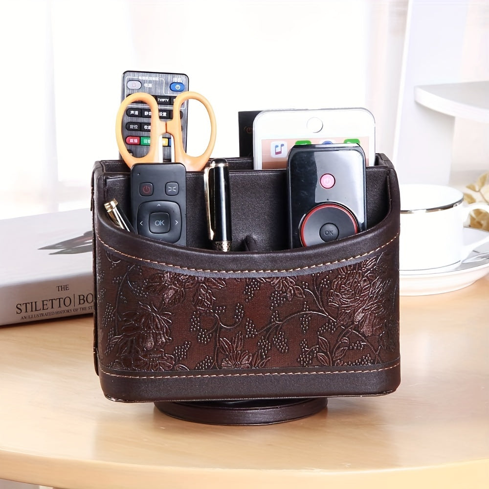 Rotating Remote Control Holder PU Leather Organizer