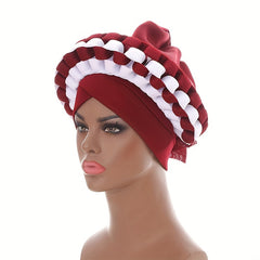Wine Red Turban Head Wrap Inner Hijab Cap Lace Up Head Scarf