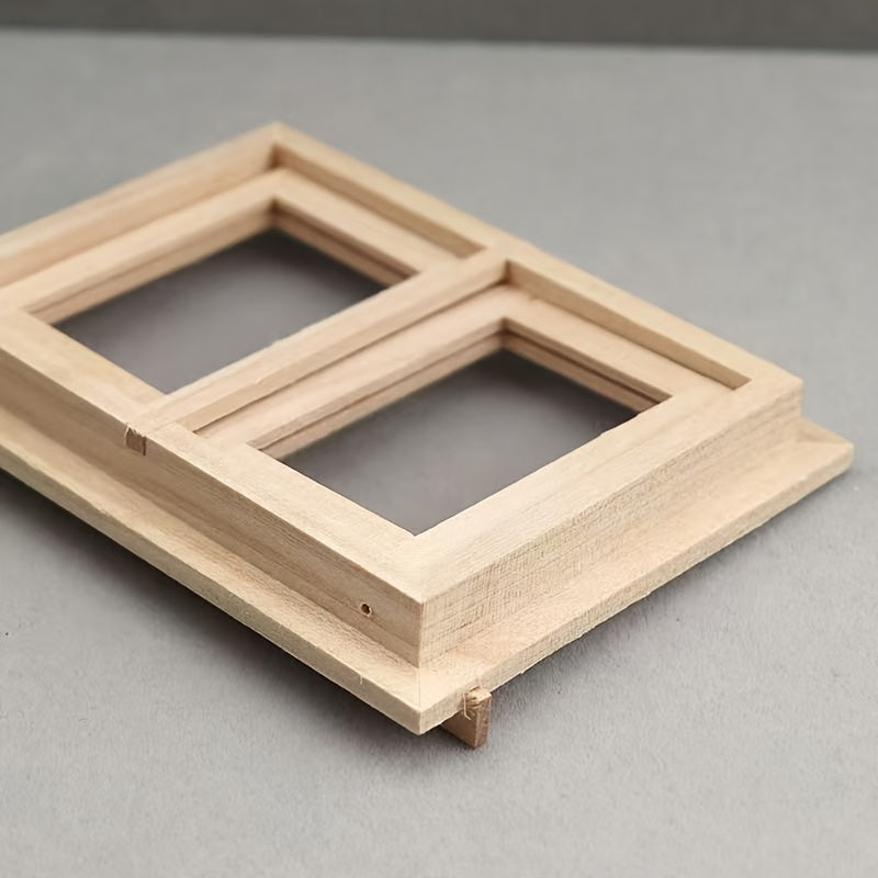 1/12 Wooden Dollhouse Window Frame Sliding Light Beige Model