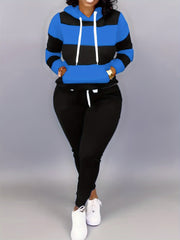 Women's Plus Colorblock Stripe Print Hoodie & Joggers Set