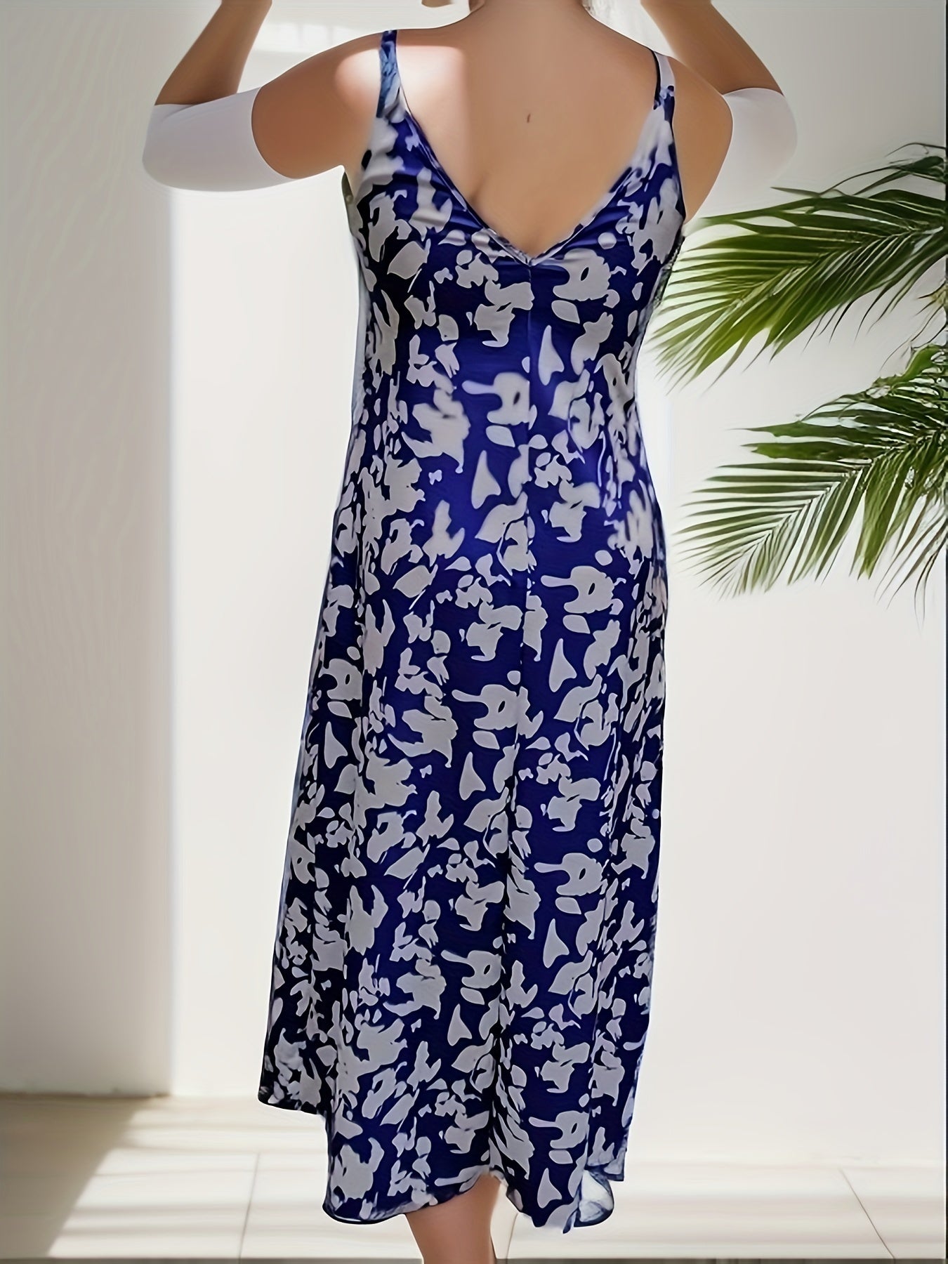  Tropical Print V Neck Maxi Cami Dress