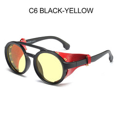 Vintage Round Frame Punk Steam Leather Sunglasses