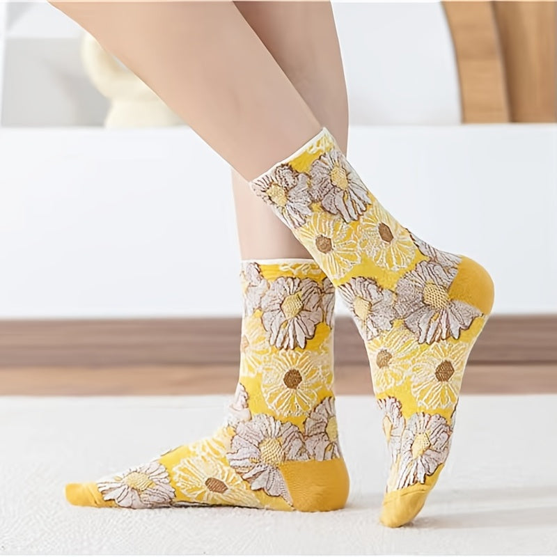 Vintage Sunflower Mid tube Socks Women's Stockings