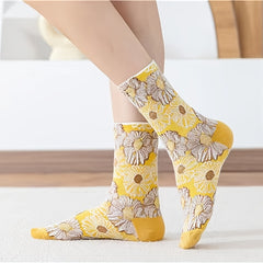 Vintage Sunflower Mid tube Socks Women's Stockings