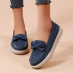 Women's Bowknot Flat Loafers Round Toe Faux Leather Slip On Flats