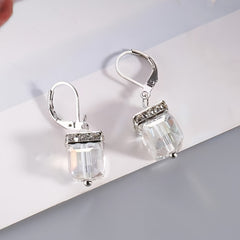 Zircon Stone Hoop Drop Earrings 925 Silver Plated Women Gift