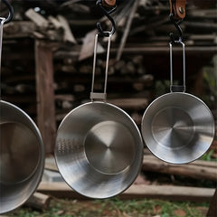 Outdoor Stainless Steel 500ml Bowl with Folding Handle for Camping