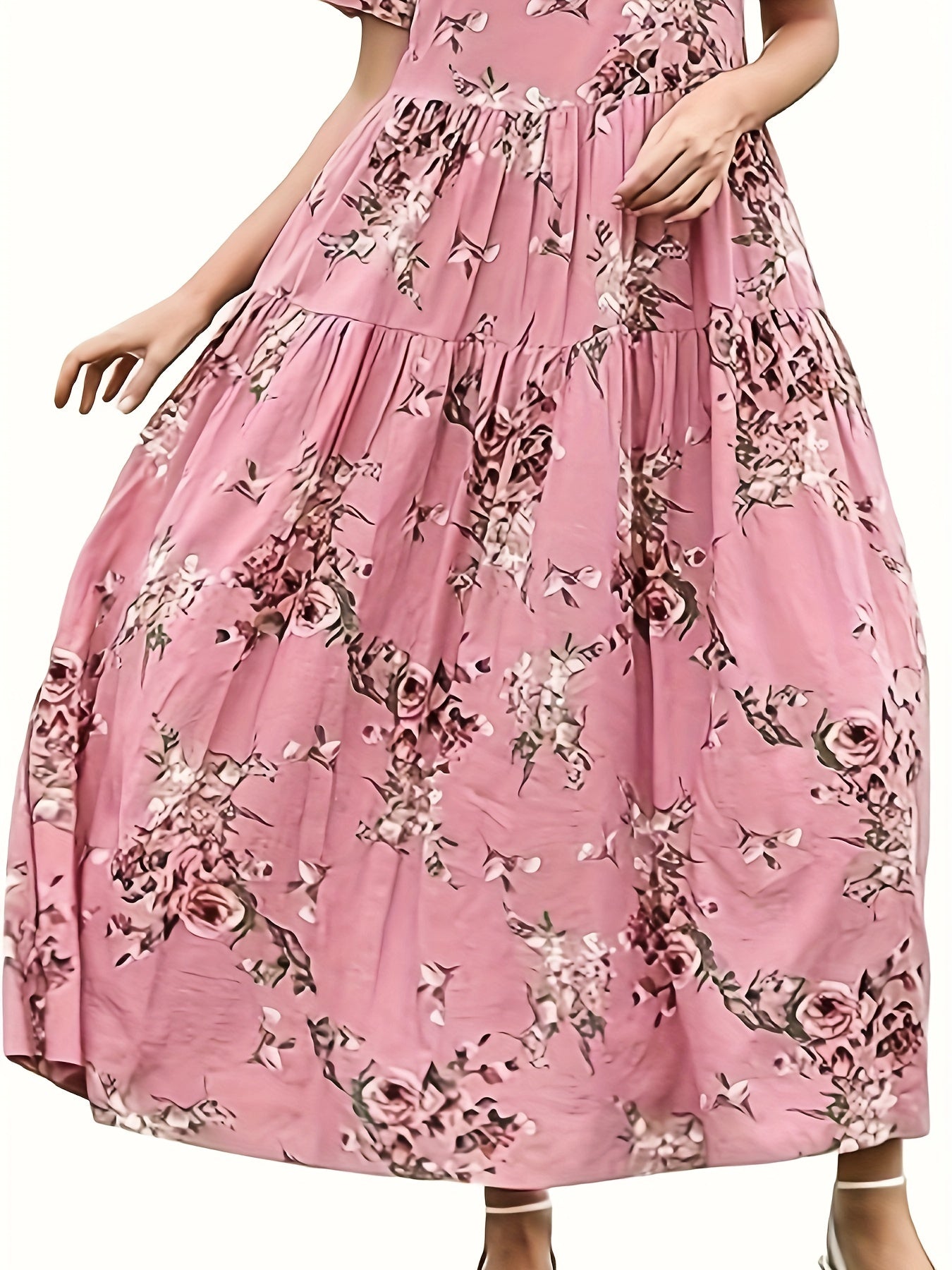  Floral Print Short Sleeve Maxi Dress