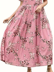  Floral Print Short Sleeve Maxi Dress