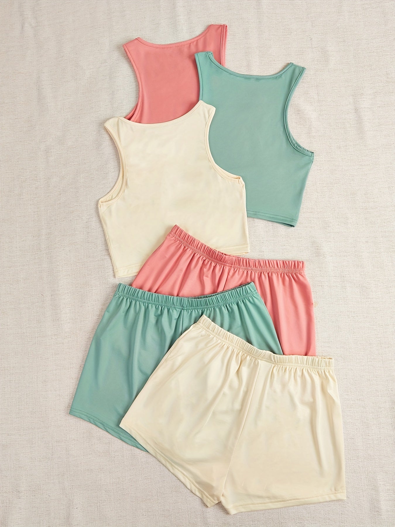 Women's Plus Casual Outfits Set: Solid Tank Top & Shorts 3-Piece Set
