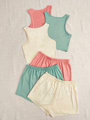 Women's Plus Casual Outfits Set: Solid Tank Top & Shorts 3-Piece Set